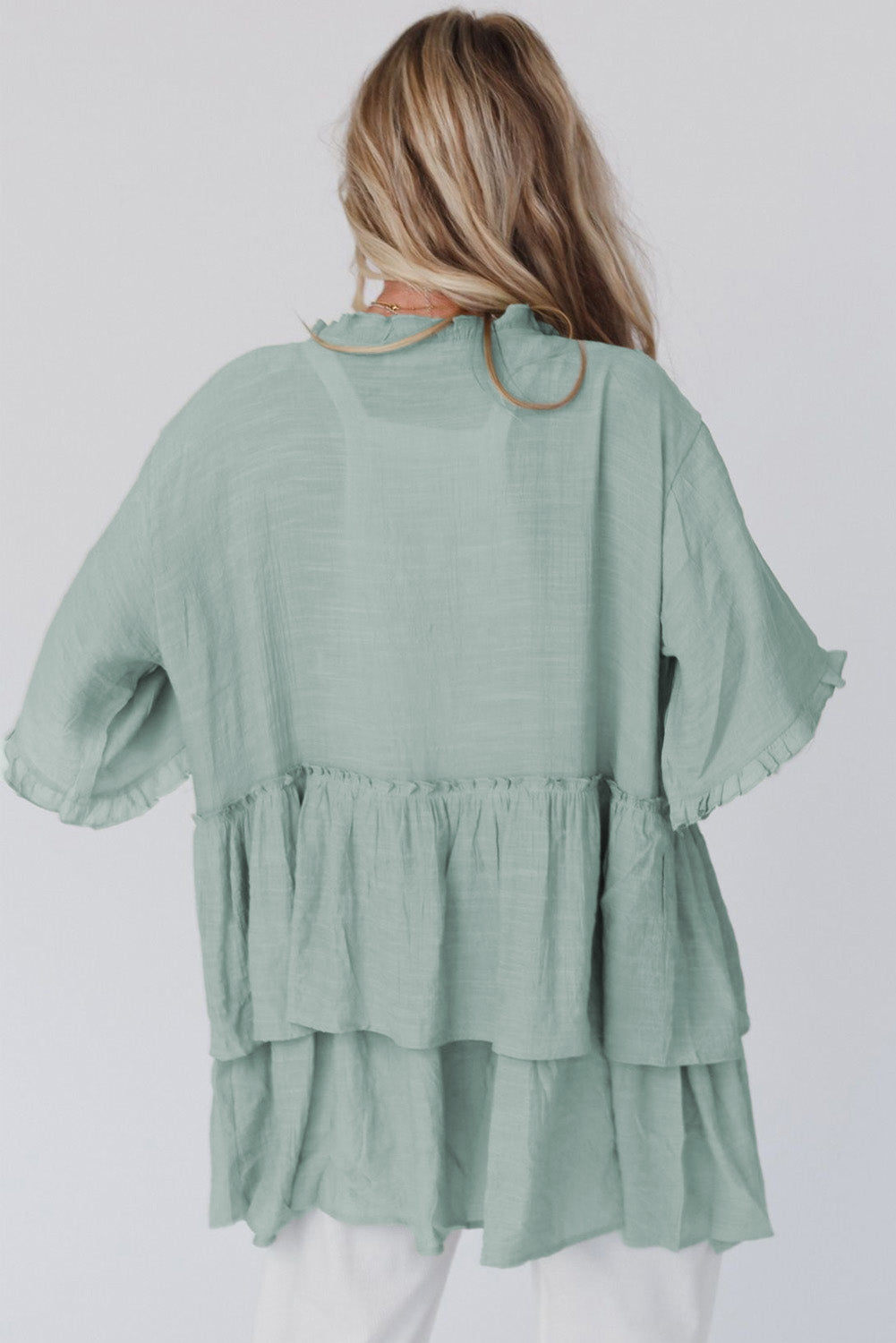 Sea foam green ruffled kimono