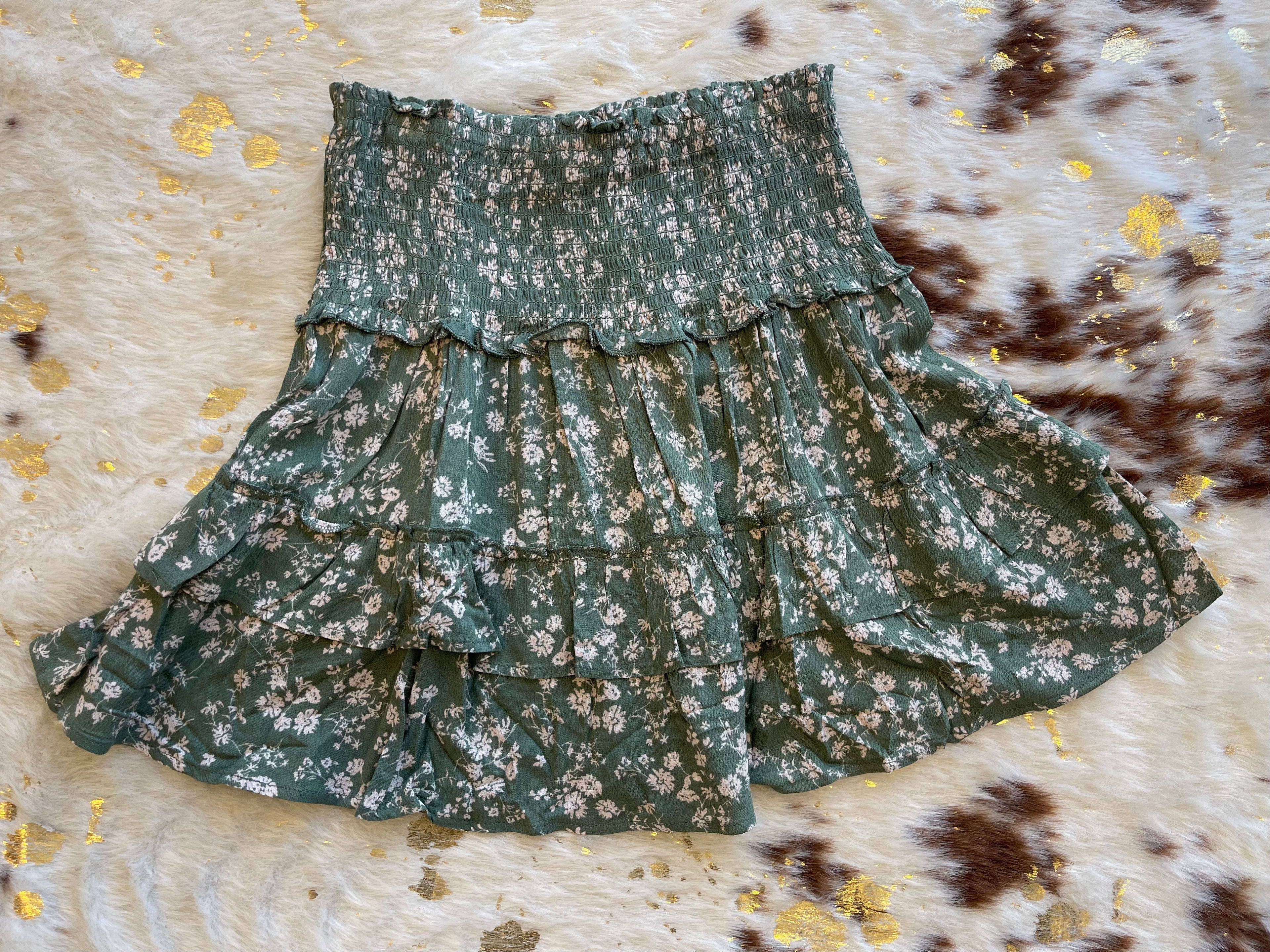 Green floral skirt
